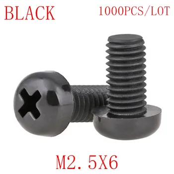 1000PCS didmeninė M2.5*6 M2.5x6 juodo nailono plastiko apvalios visos galvutės varžtas