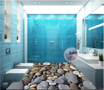 Custom Nuotrauką lipnios 3d tapetai, Grindys Sienos Lipdukas Gražus akmenukas 3D vonios kambario grindų apdaila sienų tapyba