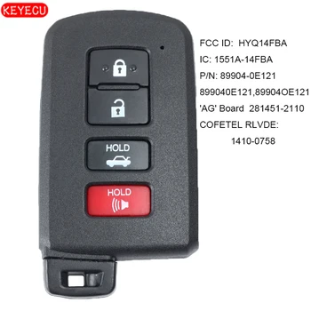 KEYECU Smart Klavišą 8A Fob Toyota Sequoia Highlander-2019 FCC: HYQ14FBA - 281451-2110 , P/N: 89904-0E121