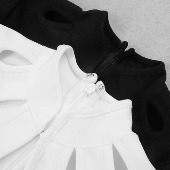 Moterų Žiemos Seksualus Tuščiaviduriai Iš Golfo Juoda Balta Mini Bodycon Tvarstis Suknelė 2020 Dizaineris Elegantiškas Vakaras Šalis Suknelė Vestido