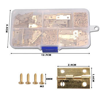 100vnt Mini Butt Vyriai 24mm*16mm ir 400pcs Varžtus (Bronza/Auksinė) su Plastiko Dėžutė, Miniatiūriniai Baldai, Kabineto Mažų Vyriai