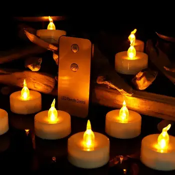 Pakuotėje 4 Nuotolinio Šiltai Balta Baterija Žvakės,Flameless Mirgėjimas Geltona vela led,Padirbtų Tealights velas perfumadas Vestuvių