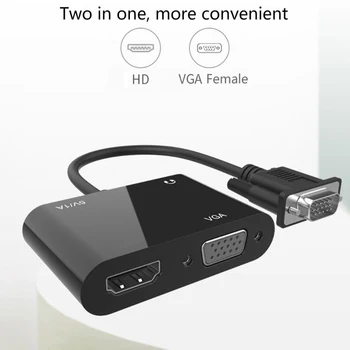 2 in 1 VGA į HDMI suderinamus + VGA Video Converter Kabelio Adapteris su Dviguba Sąsajos 1080P Micro USB PC, Nešiojamas TELEVIZORIUS