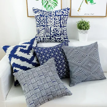 45X45cm/60X60/70x70CM geometrinis pagalvėlė padengti tamsiai mėlyno lino pagalvę padengti mesti užvalkalas sofa didelių pagalvių užvalkalus