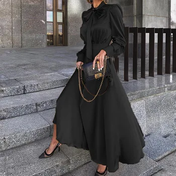Plius dydžio drabužių moterims maxi suknelės vasarai ilgomis rankovėmis, jungiamas temperamentas vestido midi elegante juoda suknelė skraiste