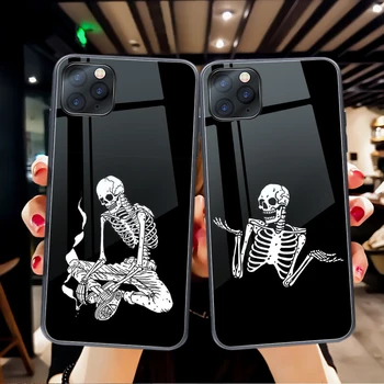 Kaukolės Skeletas Atveju iPhone 11 12 Pro Max Mini Cover for iPhone 7 8 6 6S X XR XS Max SE 2020 Plus Grūdintas Stiklas Telefono Coque
