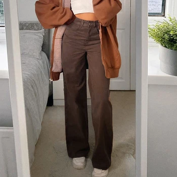 Senovinių Moterų Mados Baggy Jeans Didelio Juosmens Pločio Kojų Denim Džinsai Laisvi Blyksnius Pieštuku Džinsinio audinio Kelnės E-Girl Streetwear Kelnės