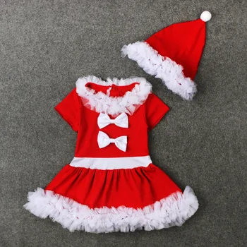 Bamblys Suknelės Kūdikių Merginos Kalėdų Dress 2vnt Vaikai Suknelė su Red Hat Mergaitės Suknelės Europos ir Amerikos Stiliaus Drabužius