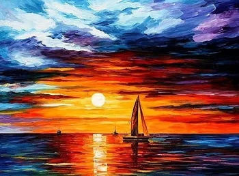 Aukščiausios Kokybės spalvingas klasikinio skaičiuojami kryželiu rinkinys burlaivis vandenyno saulėlydžio, saulėtekio naftos tapyba