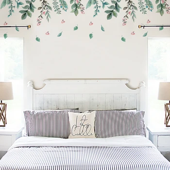 Šviežios žalios lapinės modelis kambarį miegamojo sienų lipdukai sienų apdailai nuimamas lengva klijuoti lipdukus