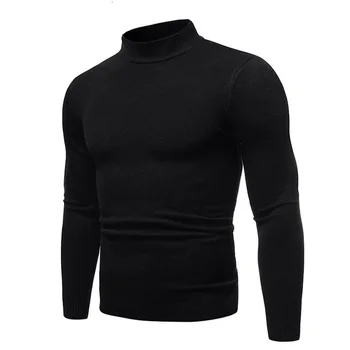 2020 nauji vyriški slim aukšto kaklo megztinis (puloveris) vyrų vientisos spalvos ilgomis rankovėmis aukštos kaklo megzti megztinis (puloveris)