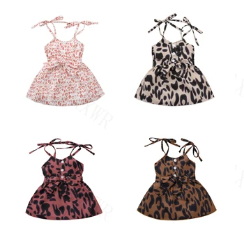 1-4Years Mados Vasaros Vaikų Mergaičių Suknelė Princesė Vaikų Mergaičių Atsitiktinis Dirželis Mygtuką Leopard Print-line Diržų Suknelė Sundress