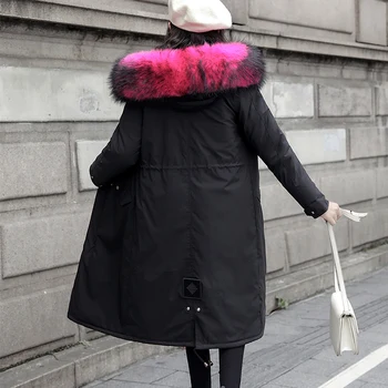 2020 m., Moterų Žiemos Striukė X-long Juodos Vilnos Linijinės Moteris Parkas Negabaritinių Plonas Storas Gobtuvu Su Kailio Apykakle Atsitiktinis Outwear Paltai