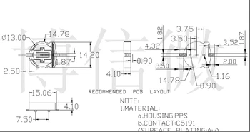 50pcs BS1220-2 baterijų laikiklis CR1220 mygtukas baterijų laikiklis temperatūrai atsparus 300 laipsnių