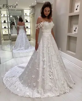 Turkijos Balto Vestuvių Suknelės 2020-Line Nėrinių Nuotakų Suknelės Off Peties Seksualus Vestuvių Suknelės Drugelis Modelio Vestido De Novia