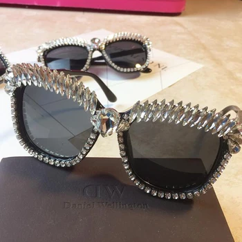 Unikali visiškai aišku, crystal aikštė akiniai nuo saulės moterims mados derliaus prabanga spindintys saulės akiniai vyrų Cirkonio hip-hop akiniai