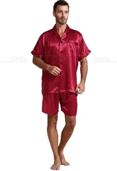 Vyrai Šilko Satino Pižama Pajama Pižamos Trumpi Sleepwear Loungewear U. S. S,M,L,XL,2XL,3XL ,4XL Kietas__6Colors