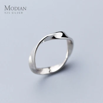 Modian Minimalistinio Nugara Bangų Žiedai Moterų Mados 925 Sterlingas Sidabro Paprastų Geometrinių Žiedas Fine Jewelry 2020 Naujas Dizainas