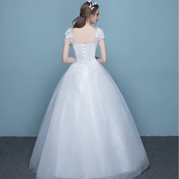 Vestuvinė suknelė 2019-line nėrinių nuotakos suknelė su v-kaklo vestido novia su bžūp rankovėmis ir nėrinių-up atgal vestuvių suknelė