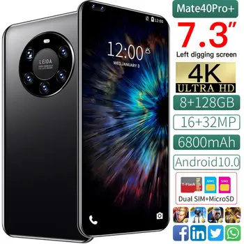 Mate40 Pro+ 7.3 Colių Smartfon, 2021New Pasaulio Versija 128GB 32MP 6800mAh Deka Core Full Screen Mobilusis Telefonas, Dual SIM