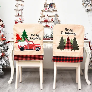 3 Vnt Lino Kalėdų Kėdė Padengti,Automobilių Gėlių Kalėdų Eglutės Modelio Vakarienė Kėdė Bžūp Kėdžių dangose,Kalėdų Dekoro