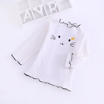žiemos kūdikių mergaičių Pliušinis sutirštės katės siuvinėjimo dugno shirt baby vaikų mergaičių Medvilnės ilgomis Rankovėmis T-Shirt šiltas viršūnes 7161 04