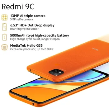 Pasaulinė Versija Xiaomi Redmi 9C 64GB ROM 3GB RAM (Nauja / Uždaromos) redmi9c, redmi9c 64, Išmanusis telefonas, mobilus, telefonas