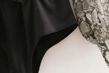Moterų Retro seksualus kryžiaus v kaklo gyvatė spausdinti slim bodysuit atsitiktinis marškinėliai ilgomis rankovėmis siamo palaidinė playsuits feminina blusas LS2626