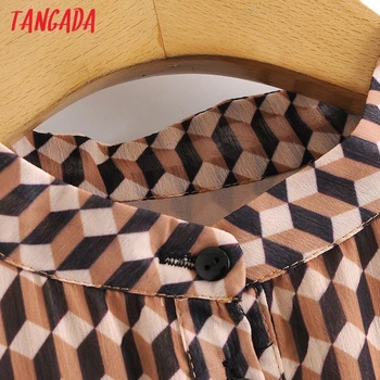 Tangada 2021 Mados Moterų Geometrijos Spausdinti Šifono Marškinėliai Suknelė Vintage ilgomis Rankovėmis Office Ponios Mini Suknelė 3A48