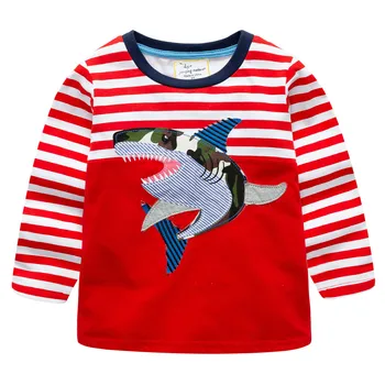 Berniukų t shirts ryklys aplikacijos T marškinėliai berniukams, rudenį, pavasarį dėvėti medvilnės juostelė vaikų drabužių 2020 m., t marškinėliai vaikams berniukas