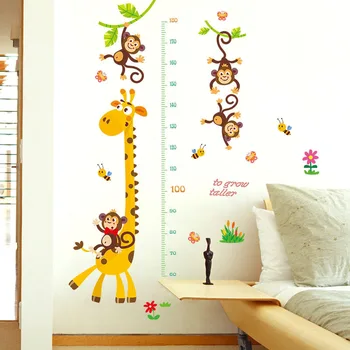 Animacinių filmų Žirafa Beždžionių Gyvūnų Sienų Lipdukai Aukštis Valdovas Priemonė, Vaikų Kambarys, Vaikų Kambarys Darželio Šalies Dailės Freskos Plakatas