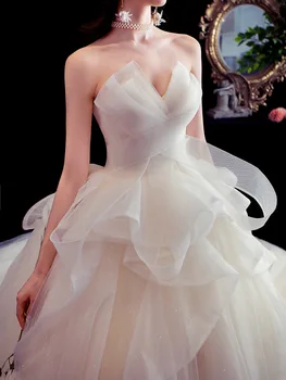 2021 Stebėjimo Vestuvių Suknelė Su Teptuku Traukinio Nėrinių Nuotakos Kamuolys Suknelė, Klasikinis Apdaras De Mariee Pritaikyti Vestido De Noiva