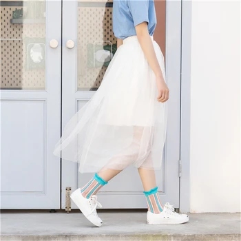 Mados moterų juokinga kojų dryžuotas plonas stiklo, šilko kojinės Japonijos korėjiečių kvėpuojantis sukrovė kojinės vasaros candy spalva sandalas kojinės