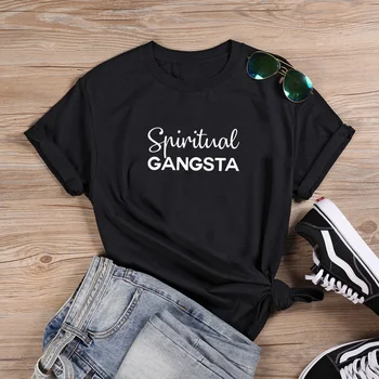 Dvasinis Gangsta Marškinėliai Mados T-shirt Moterims, Vasaros Medvilnės Marškinėliai Moterims Harajuku O-kaklo Ponios Viršų Tee Marškinėliai Femme Juoda Balta
