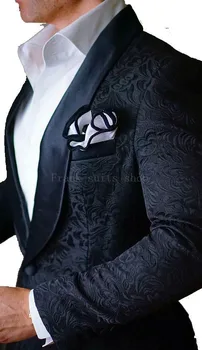2018 m. Naujas Stiliaus Raudona Žakardo Juodos Kelnės Jaunikis Tuxedos Skara Atvartas, Vyrų Kostiumai, Vestuvių Geriausią Vyro kostiumai ( švarkas+Kelnės)