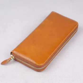 Natūralios odos vintage unisex užtrauktukas ilgai rankinėje rankų darbo piniginė kortelės turėtojas