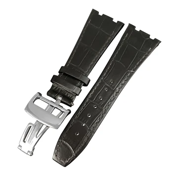 Aukštos kokybės negenuine odos watchband dviguba linija dirželis AP ŽIŪRĖTI juosta 26mm su nerūdijančio plieno lankstymo sagtimi juodos spalvos