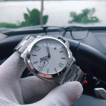 P00078 dizaineris laikrodžiai vyrai laikrodžiai automatinis laikrodis bauda plieno kalendorius 44mm vandeniui mechaninė Odinis dirželis žiūrėti vyras