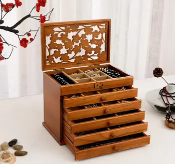 Dobilų natūralaus medžio papuošalų dėžutė retro stiliaus didelis daugiasluoksnės santuokos atostogų dovanų makiažas organizatorius talpinimo 31*20*25CM