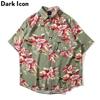 Tamsiai Piktogramą Gėlė Visą Spausdinti Vintage Marškinėliai Trumpomis Rankovėmis Vyrams Vasaros Havajų Marškinėliai 2020 Streetwear Viršūnės