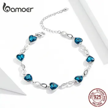Bamoer 925 Sterling Silver Blue Ocean Širdies Reguliuojama Apyrankė Moterų Elegantiškas Gimtadienio Dovana Vestuvių Fine Jewelry GXB163