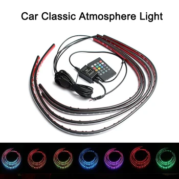 Automobilio LED Neon Juostelės Šviesos Underglow RGB Atmosfera Važiuoklės Juosta Juostos Neoninės Šviesos + Nuotolinio Valdymo pultas