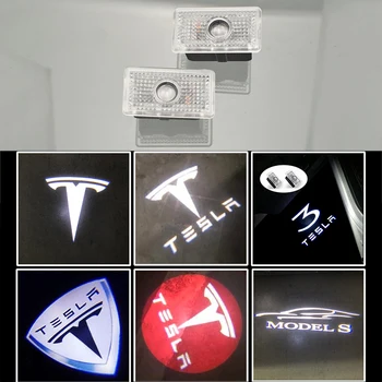 2vnt 12V 3D LED Automobilio Mandagumo Durų Lempa Tesla Modelis 3 Modelis S Modelis X Auto Durų Sveiki atvykę Šviesos Projektorius