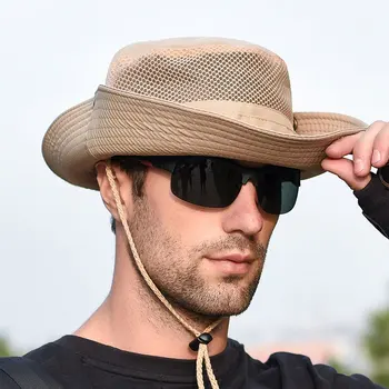 Vyrai vasarą kibiro kepurę su virve platus kraštų paplūdimio UV apsauga flat top lauko Žvejybos Žvejys skrybėlę Greitai džiūsta saulės bžūp