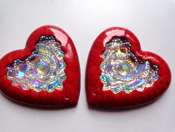2017 Naujas mados stilius raudona siūti Dervos cirkonio širdies formos 35mm flatback 2 skyles perlas akmuo kristalas 20pcs/maišelis