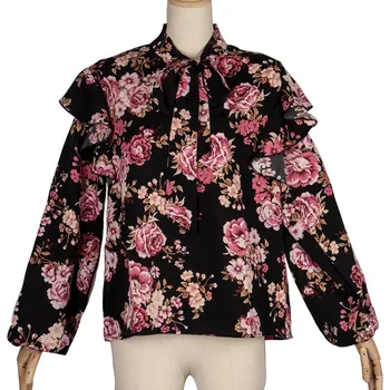 Saldus Gėlių Šifono Palaidinės Moterims Pavasario Rudens Mados Drugelis Apykaklės Pynimas Nėrinių Marškinėliai Ilgomis Rankovėmis Atsitiktinis 2020 Naujus Marškinius