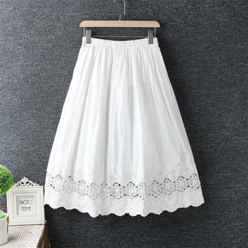 Moteriški sijonai šviežių elastinga juosmens tuščiaviduriai siuvinėjimo, susiuvimo ilgas sijonas medvilnės laisvas sijonas