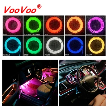 VooVoo 1M LED Juostelė Šviesos, Neoninės Šviesos, Švytėjimas Atmosfera Lempos Vidaus apšvietimo EL Viela 12V Automobilio Moto 