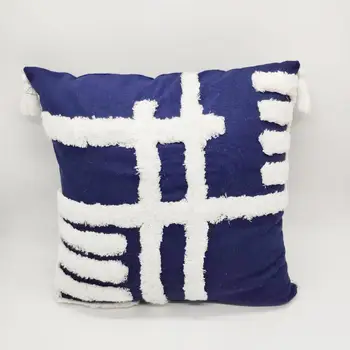 Balta mėlyna kuoduotoji kutas vilnos siuvinėtos medvilnės pagalvėlė padengti kutais, pagalvės, sofos mesti dangtis