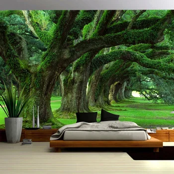 Pritaikyti Bet kokio Dydžio Tapetai, 3D Šiuolaikinių Gamtinių Kraštovaizdžio Dizainas Miško Freskos Miegamasis, Gyvenamasis Kambarys su Sofa-lova, TV Foną
